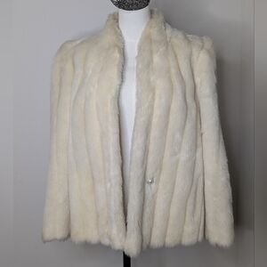 Vintage 80s Luxury Fur Coat by Intrigue Glenoit White Vegan Faux Size Small